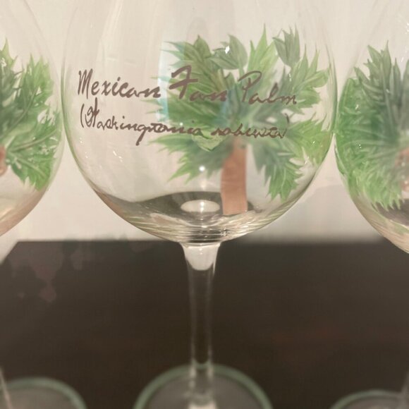 VINTAGE HAND PAINT WINE GLASSES PALM TREES VERSATILE DRINKS FUN STYLE TROPICAL - Picture 4 of 16